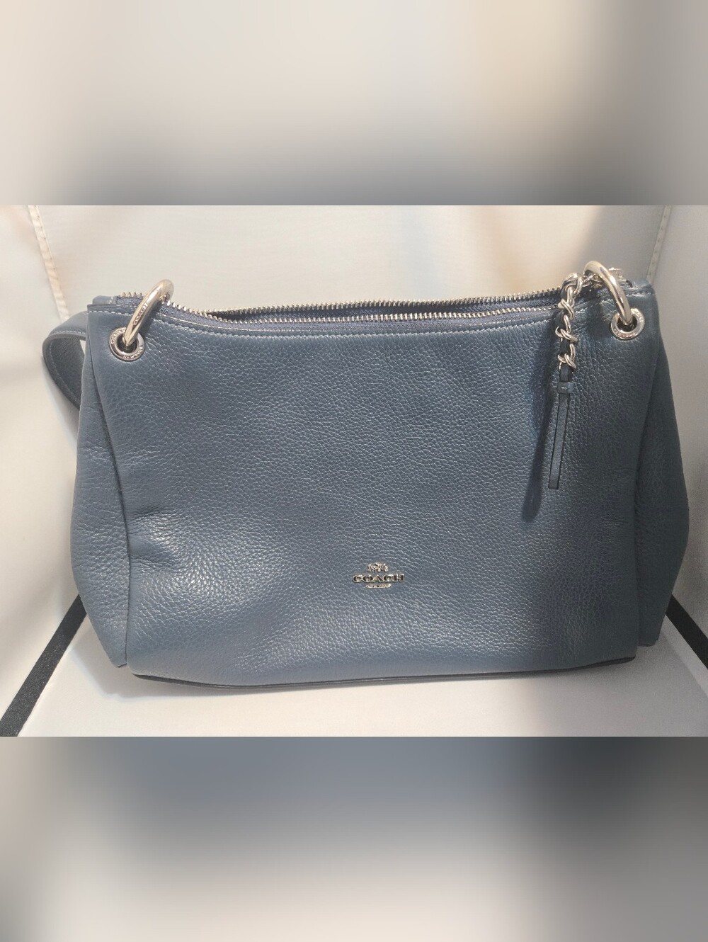COACH Pebbled Leather Shoulder Bag in Dusty Blue